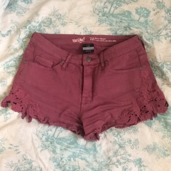 Maroon high rise denim shorts with side lace - Picture 1 of 1
